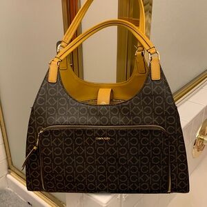 Calvin Klein purse brown and mustard yellow